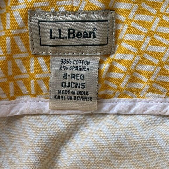 LL Bean mini skirt yellow white womens size 8 buttons pockets - Picture 2 of 5